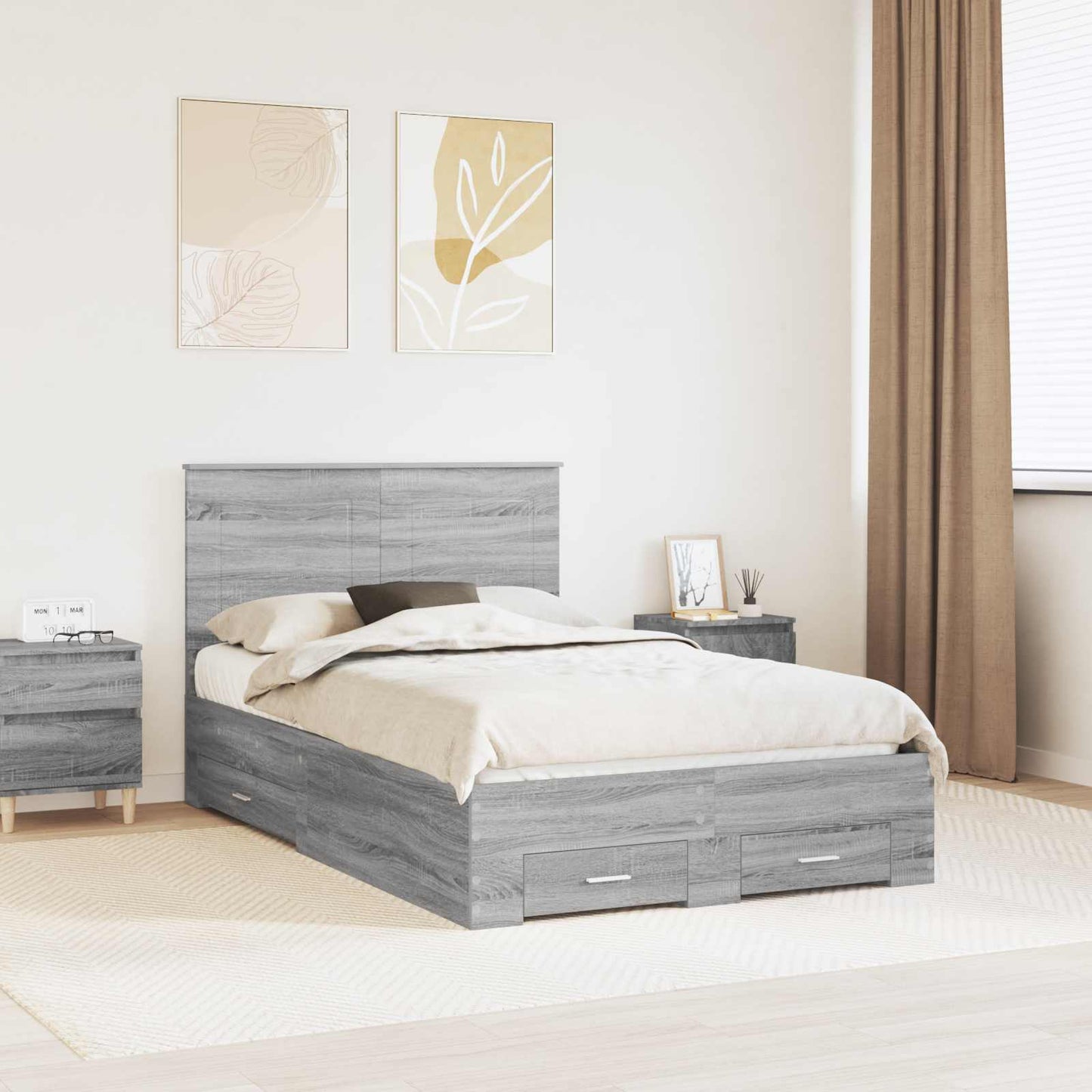 Bed Frame with Drawer Grey Sonoma 120 x 190 cm Engineered Wood