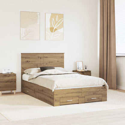 Bed Frame with Drawer Artisan Oak 120 x 190 cm Engineered Wood