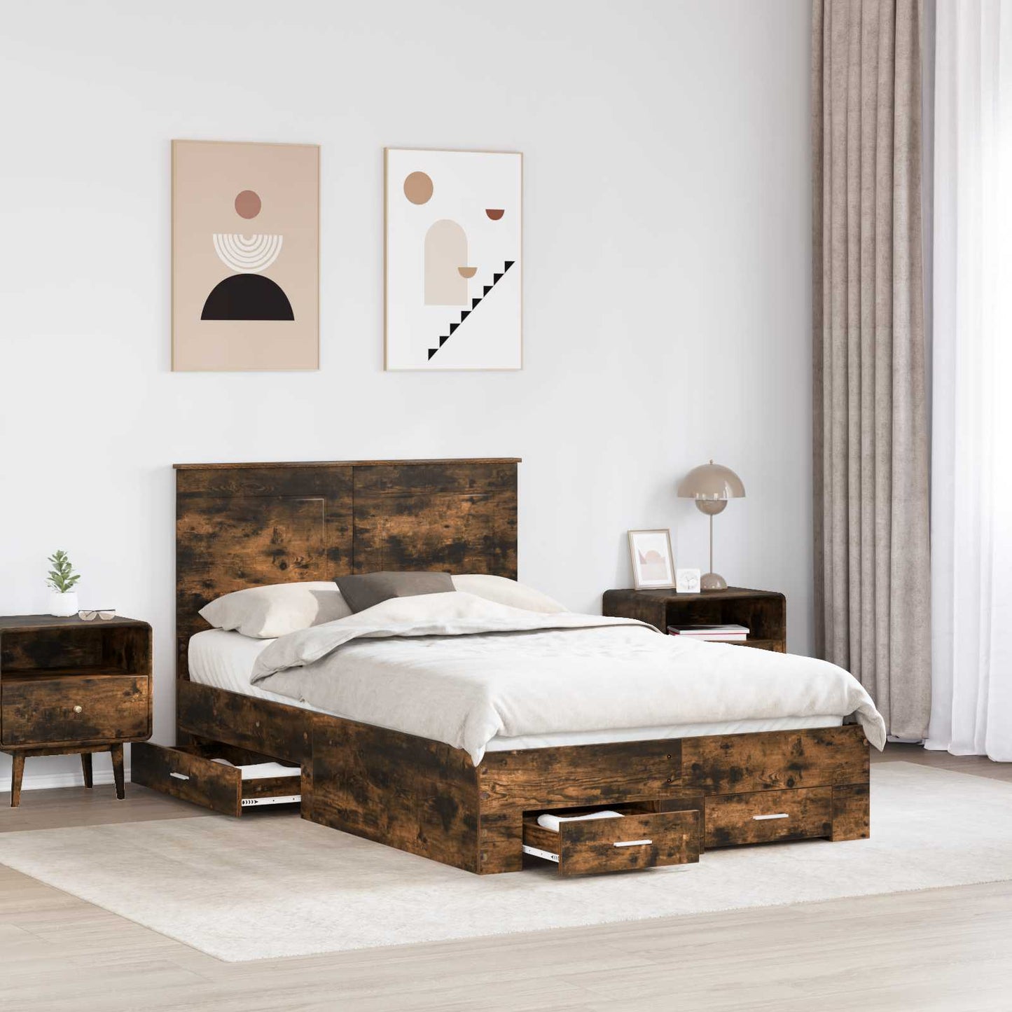 Bed Frame with Drawer Smoked Oak 120 x 200 cm Engineered Wood