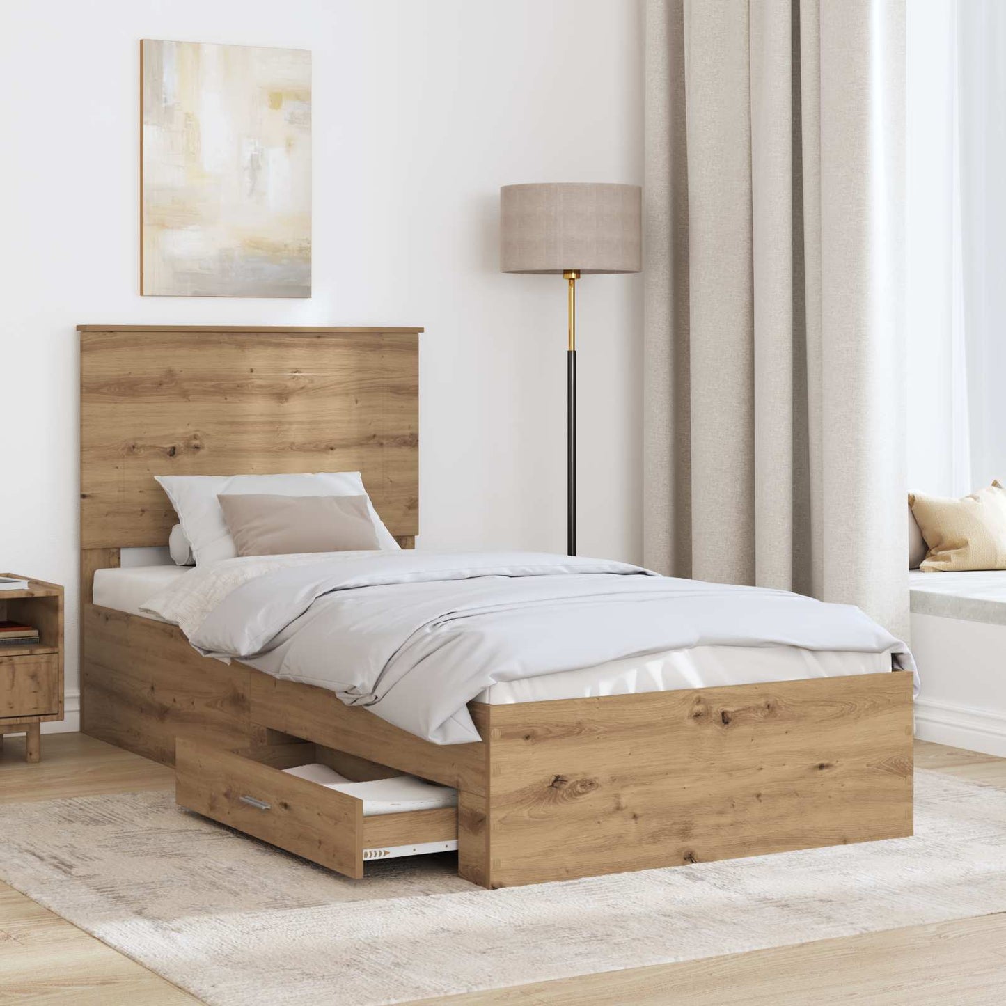 Bed Frame with Drawer Artisan Oak 100 x 200 cm Engineered Wood