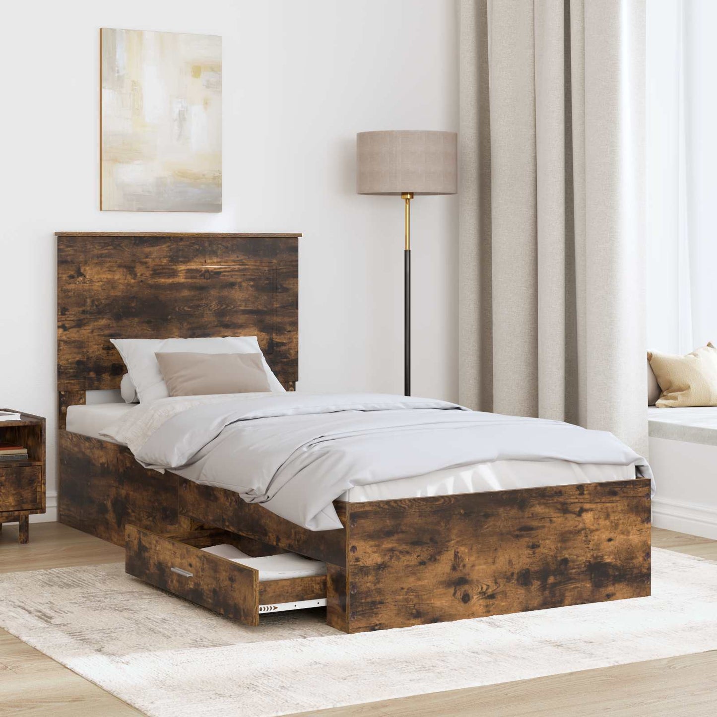 Bed Frame with Headboard Smoked Oak 90 x 190 cm Engineered Wood
