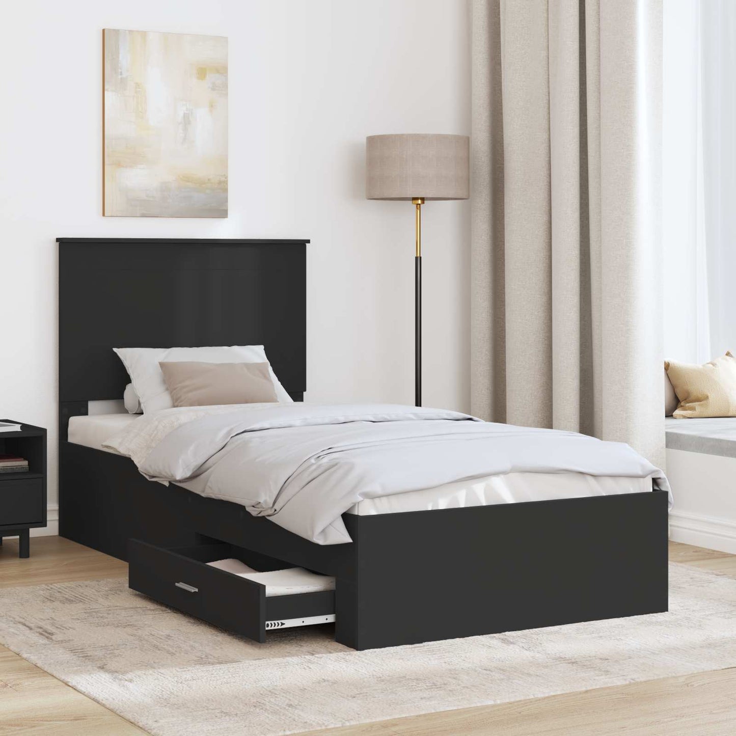 Bed Frame Black and Silver 75 x 190 cm Engineered Wood