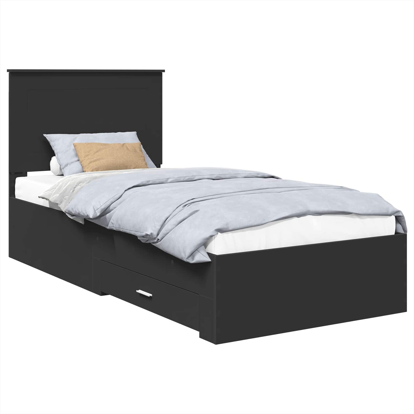 Bed Frame Black and Silver 75 x 190 cm Engineered Wood
