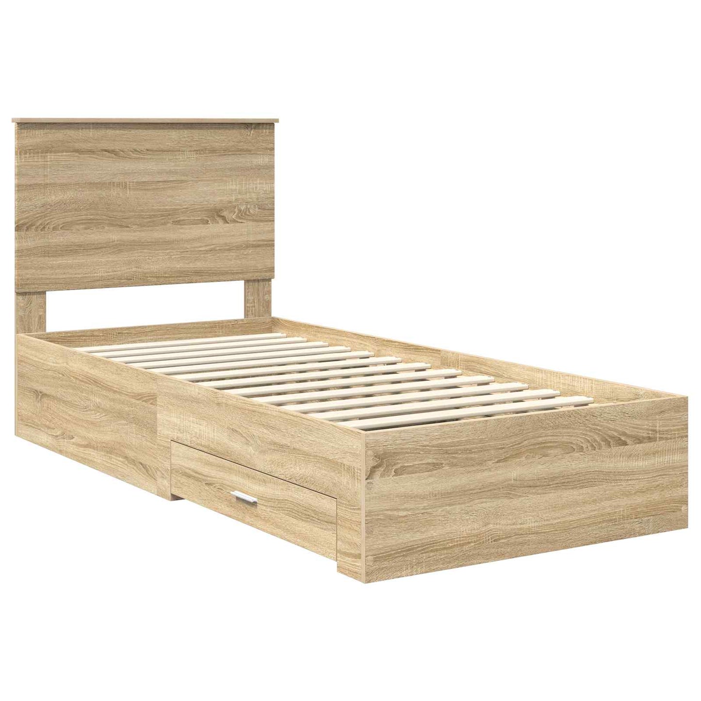 Bed Frame Sonoma Oak and Silver 75 x 190 cm Engineered Wood
