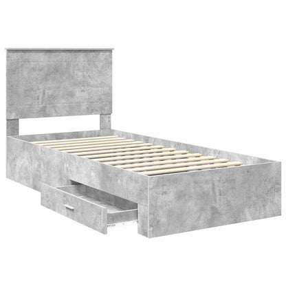 Bed Frame Concrete Grey and Silver 75 x 190 cm Engineered Wood