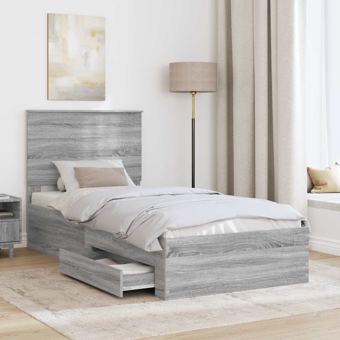 Bed Frame Grey Sonoma and Silver 75 x 190 cm Engineered Wood