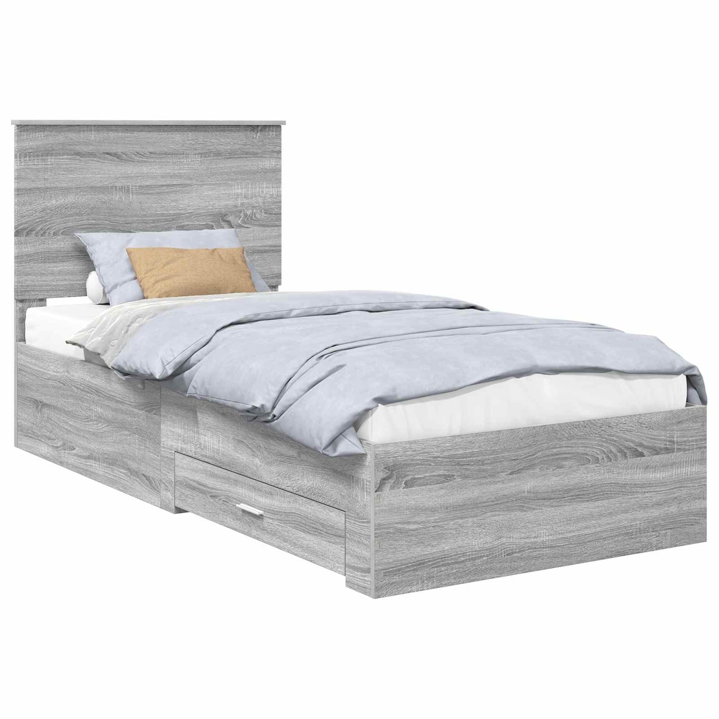Bed Frame Grey Sonoma and Silver 75 x 190 cm Engineered Wood