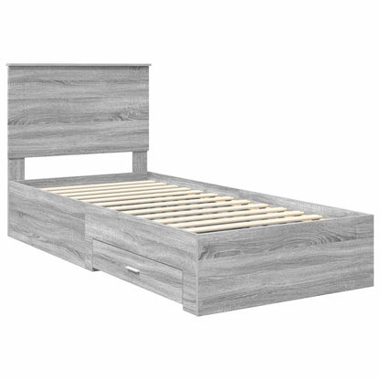 Bed Frame Grey Sonoma and Silver 75 x 190 cm Engineered Wood