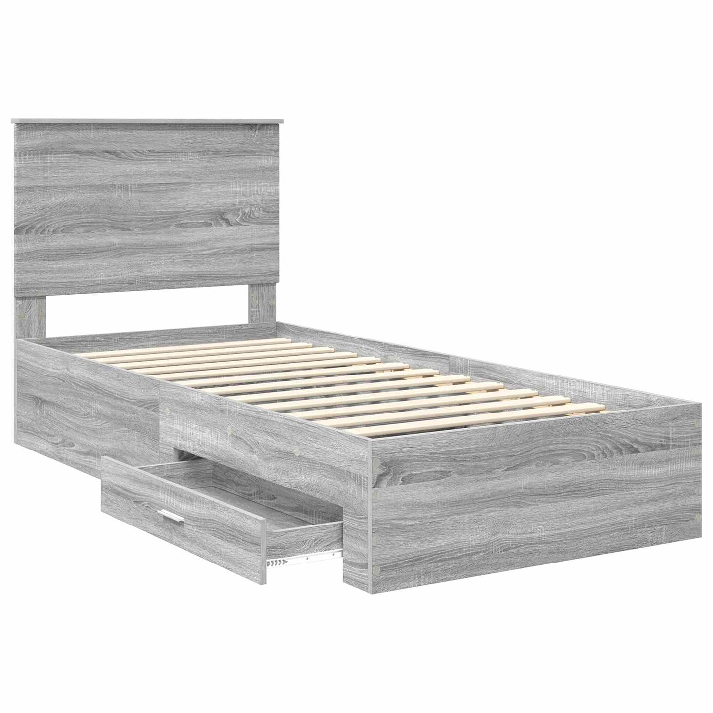 Bed Frame Grey Sonoma and Silver 75 x 190 cm Engineered Wood