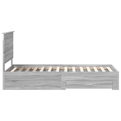 Bed Frame Grey Sonoma and Silver 75 x 190 cm Engineered Wood