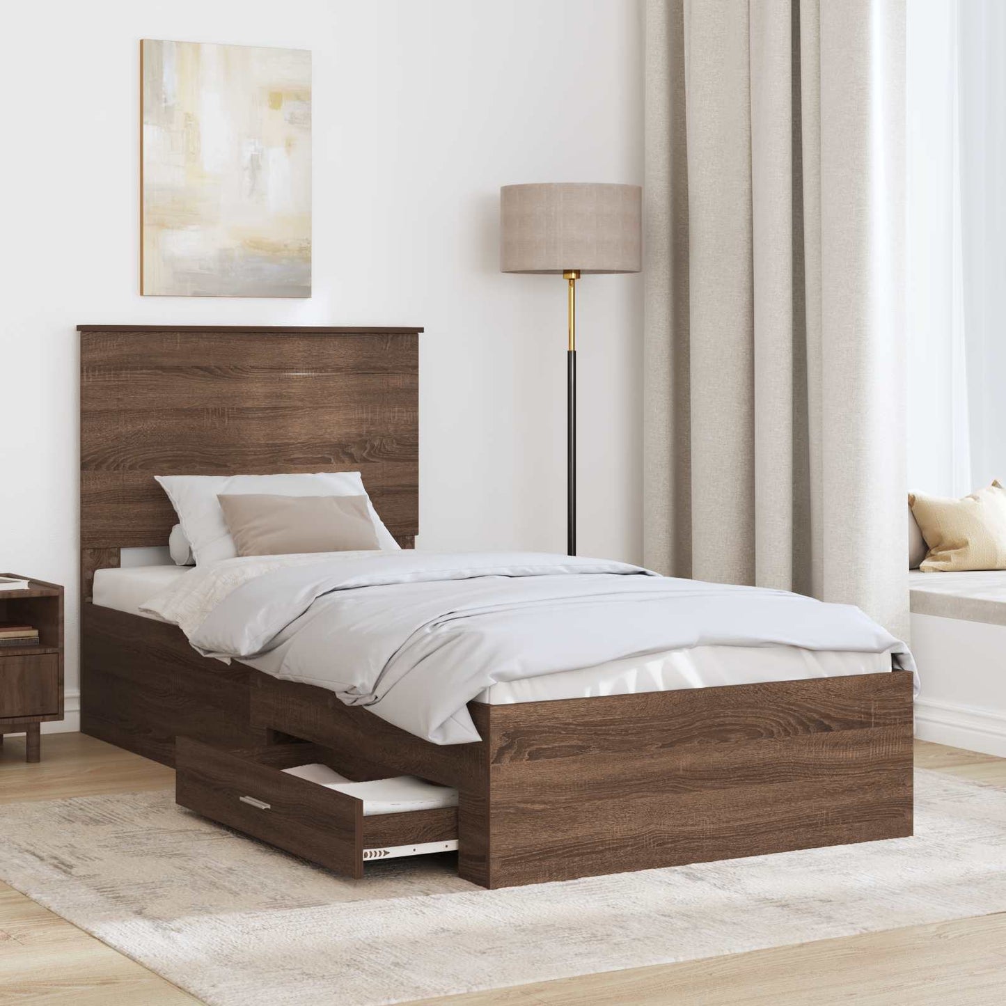 Bed Frame Brown Oak and Silver 75 x 190 cm Engineered Wood