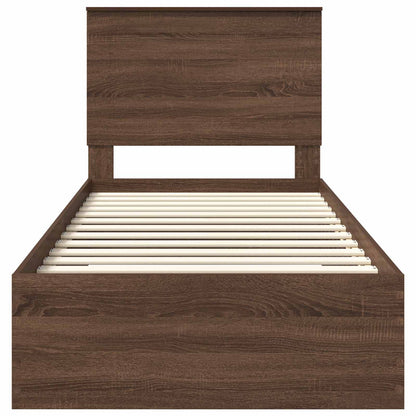 Bed Frame Brown Oak and Silver 75 x 190 cm Engineered Wood