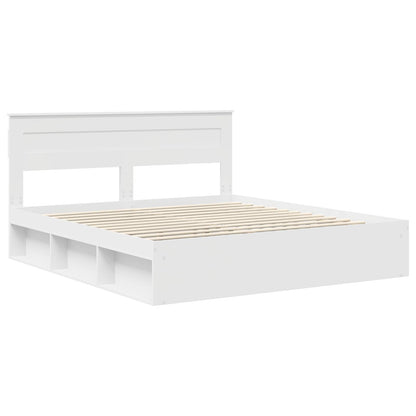 Bed Frame with Headboard White 200 x 200 cm Solid Pine Wood