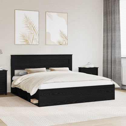 Bed Frame with Headboard Black 200 x 200 cm Solid Pine Wood