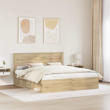 Bed Frame with Headboard Sonoma 200 x 200 cm Solid Pine Wood