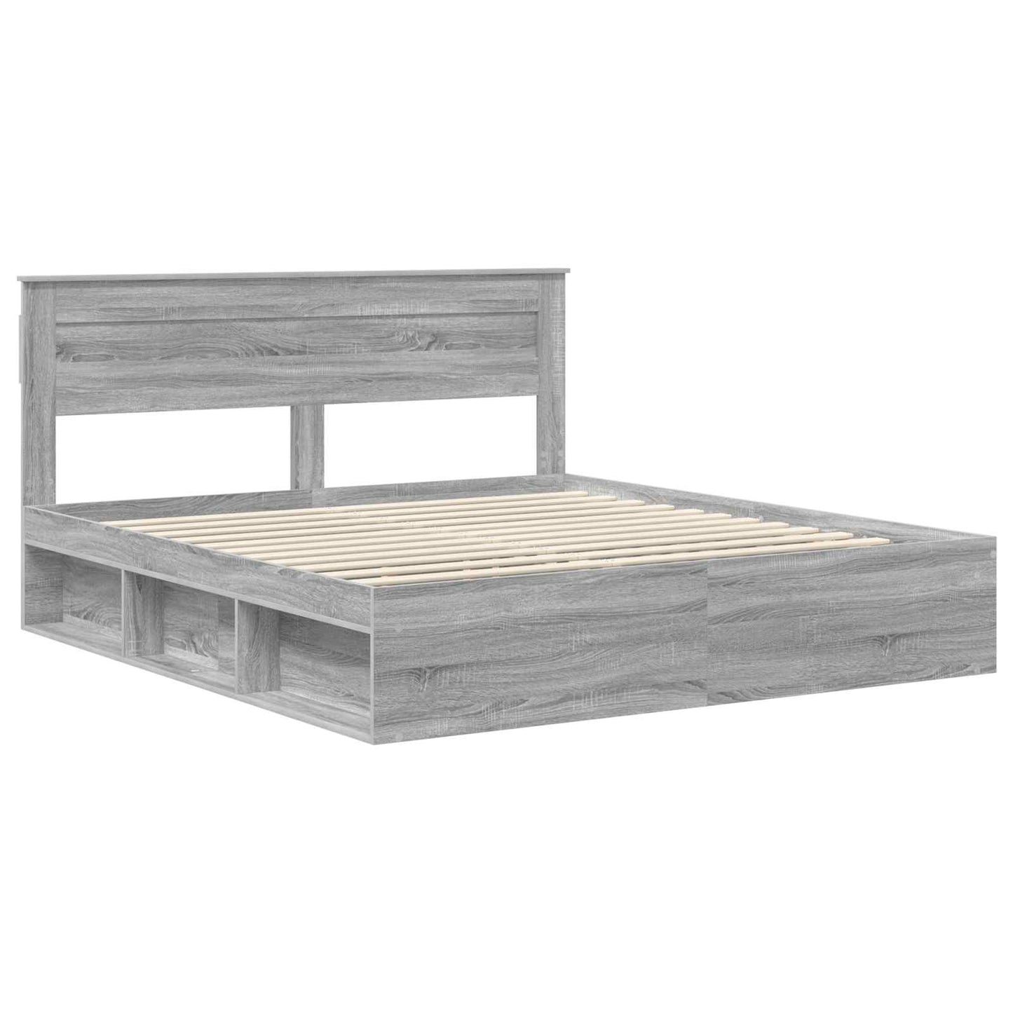 Bed Frame Grey Sonoma 200 x 200 cm Solid Pine Wood