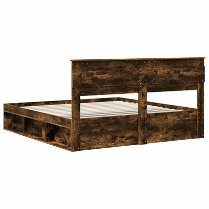 Bed Frame Smoked Oak 180 x 200 cm Solid Pine Wood