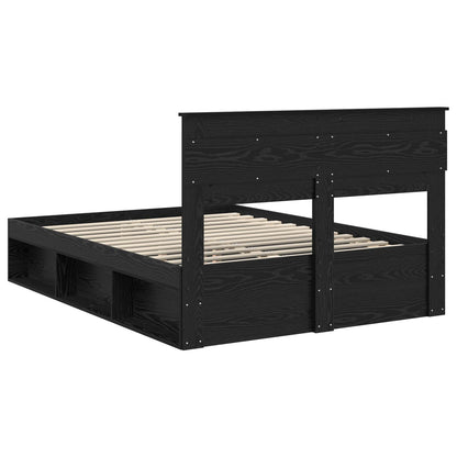 Bed Frame with Headboard Black 150 x 200 cm Solid Pine Wood