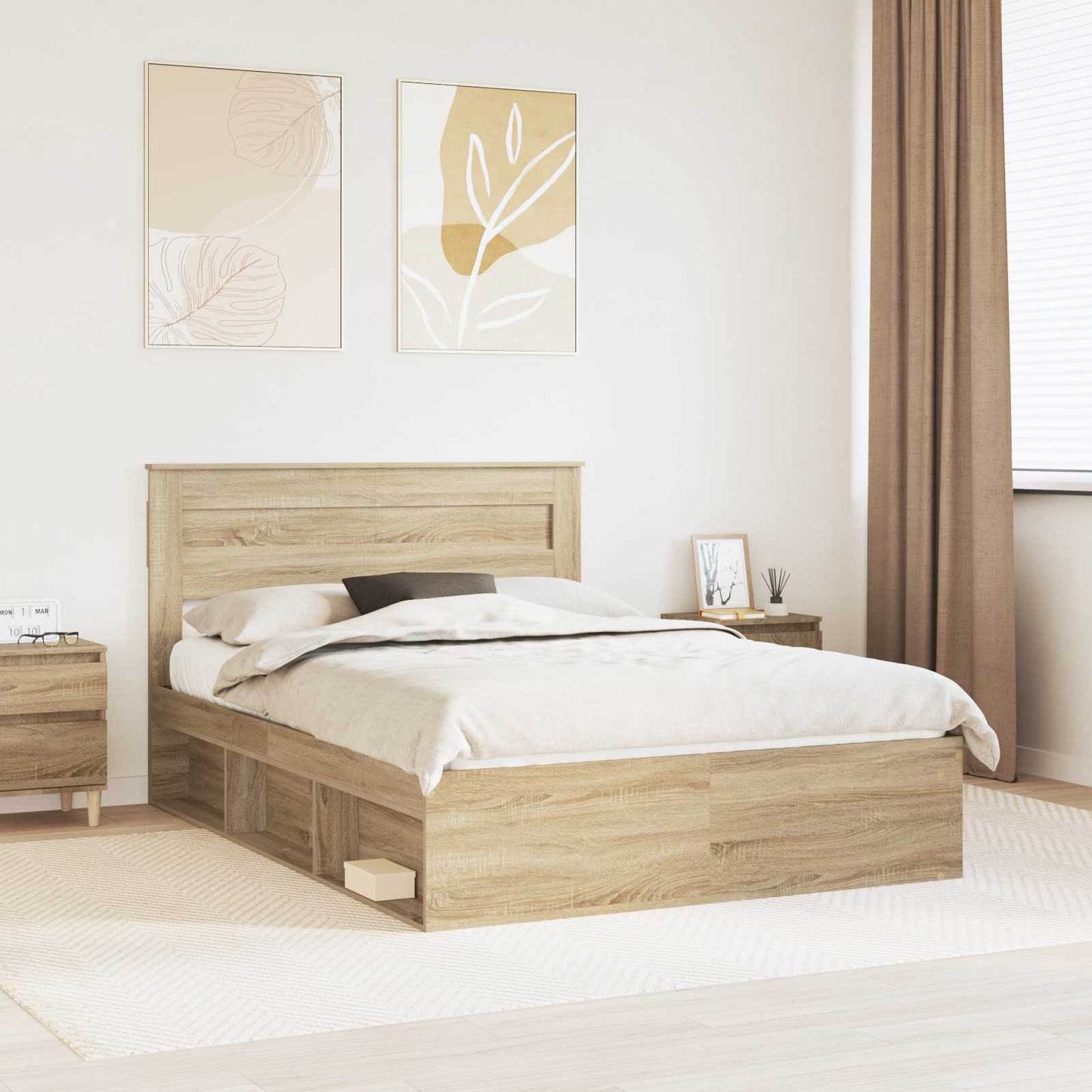 Bed Frame with Mattress Sonoma Oak 150 x 200 cm Solid Pine Wood