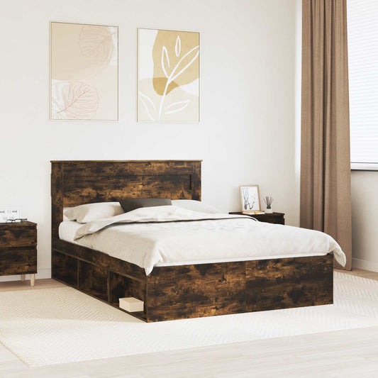 Bed Frame Plain Smoked Oak 150 x 200 cm Solid Pine Wood