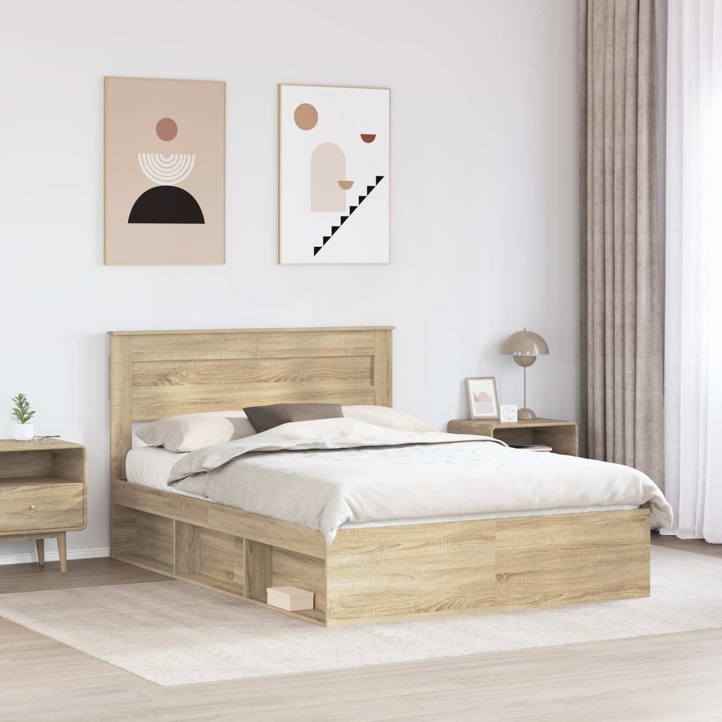 Bed Frame with Headboard Sonoma 140 x 190 cm Solid Pine Wood