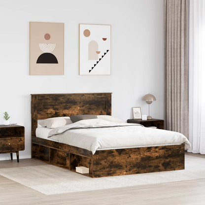 Bed Frame with Storage Smoked Oak 140 x 190 cm Solid Pine Wood