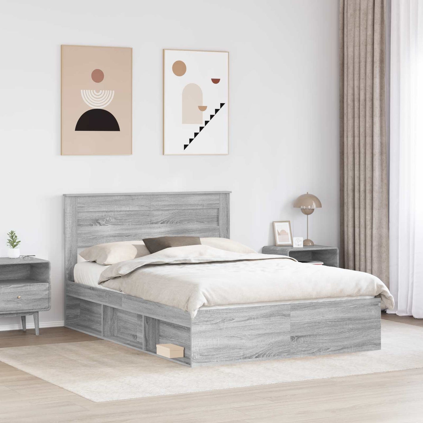 Bed Frame with Storage Grey Sonoma 140 x 190 cm Solid Pine Wood