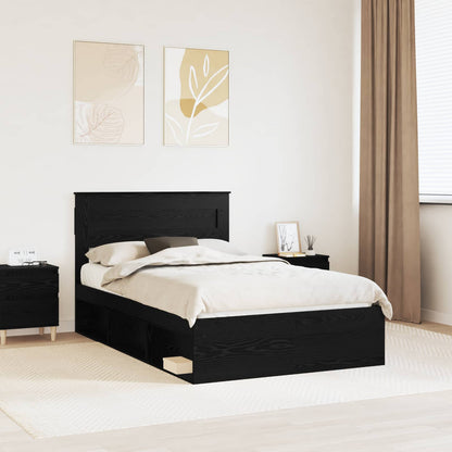 Bed Frame with Headboard Black 135 x 190 cm Solid Pine Wood