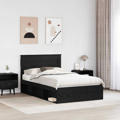 Bed Frame with Headboard Black 135 x 190 cm Solid Pine Wood