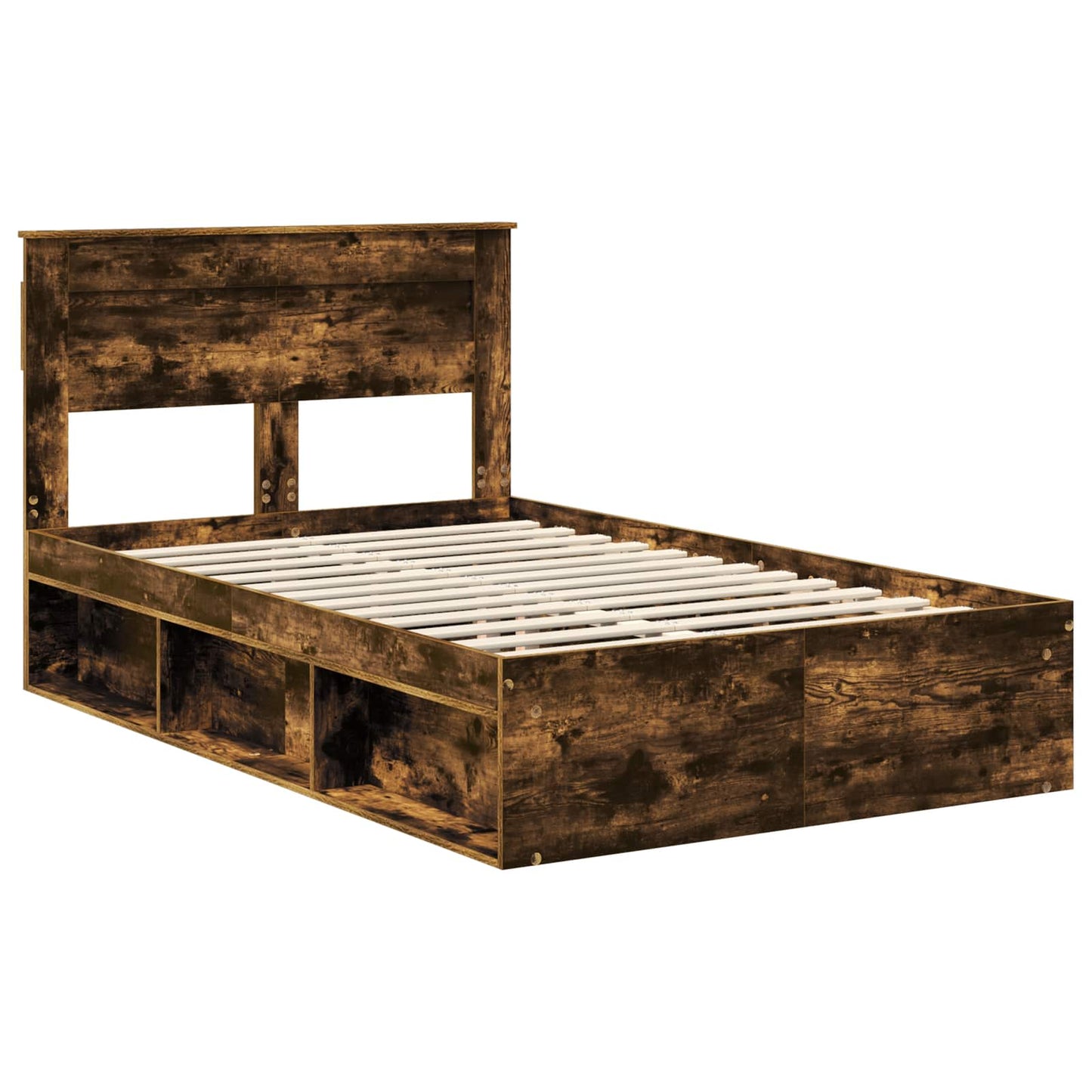 Bed Frame with Storage Smoked Oak 135 x 190 cm Solid Pine Wood