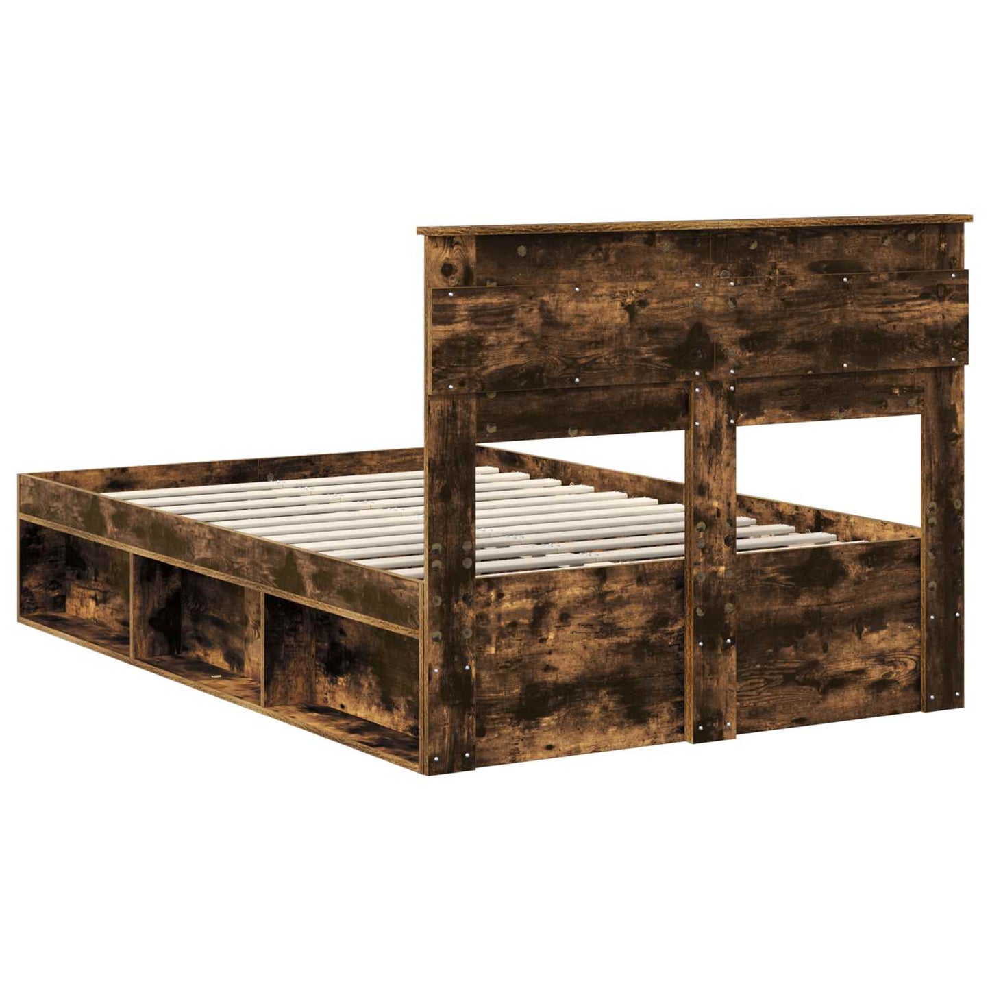 Bed Frame with Storage Smoked Oak 135 x 190 cm Solid Pine Wood