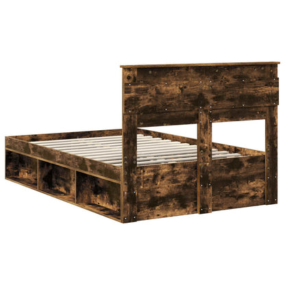 Bed Frame with Storage Smoked Oak 135 x 190 cm Solid Pine Wood