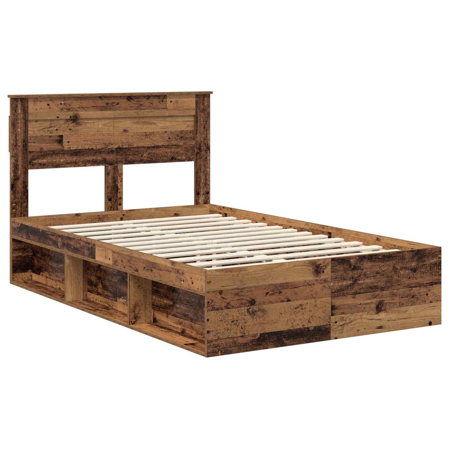 Bed Frame with Headboard Old Wood 135 x 190 cm Solid Pine Wood