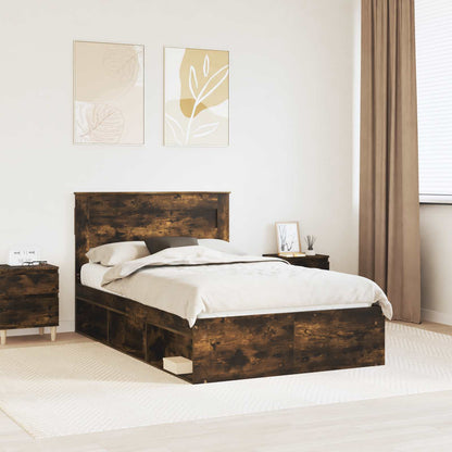 Bed Frame with Storage Smoked Oak 120 x 190 cm Solid Pine Wood