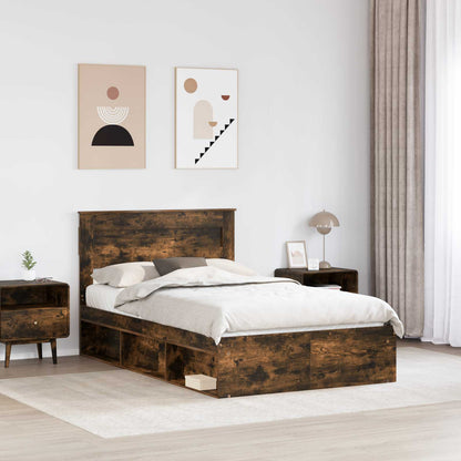 Bed Frame with Storage Smoked Oak 120 x 190 cm Solid Pine Wood