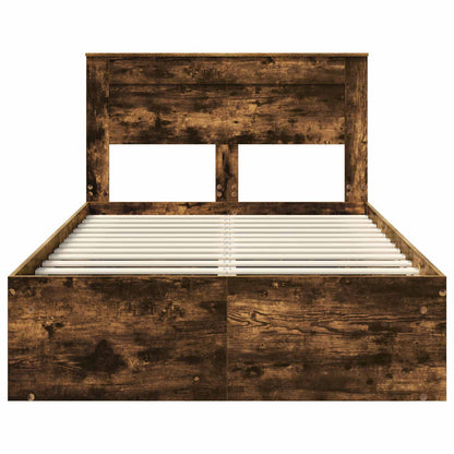 Bed Frame with Storage Smoked Oak 120 x 190 cm Solid Pine Wood