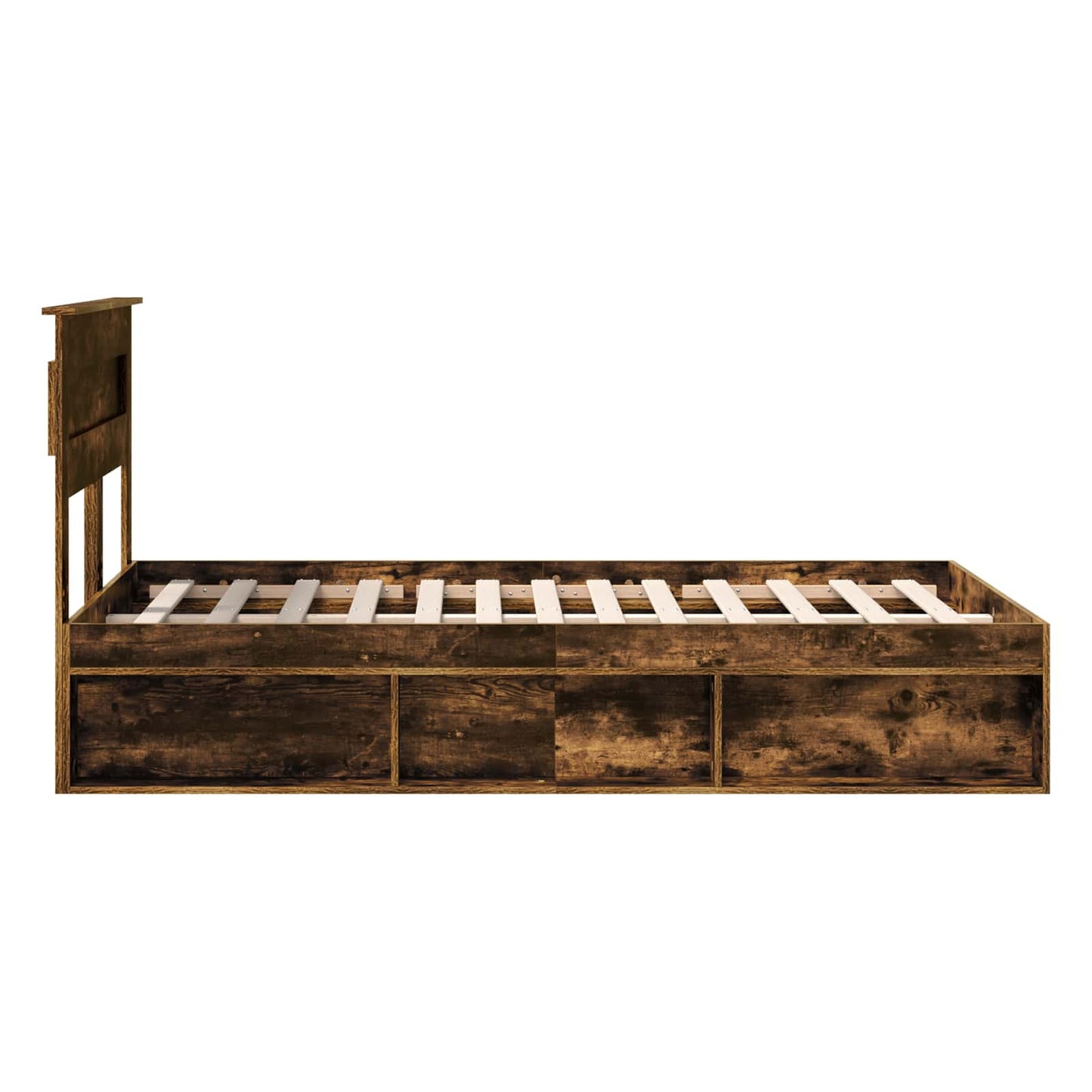 Bed Frame with Storage Smoked Oak 120 x 190 cm Solid Pine Wood