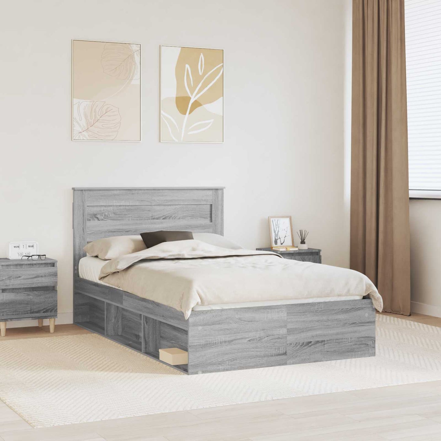 Bed Frame with Storage Grey Sonoma 120 x 190 cm Solid Pine Wood