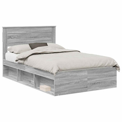 Bed Frame with Storage Grey Sonoma 120 x 190 cm Solid Pine Wood