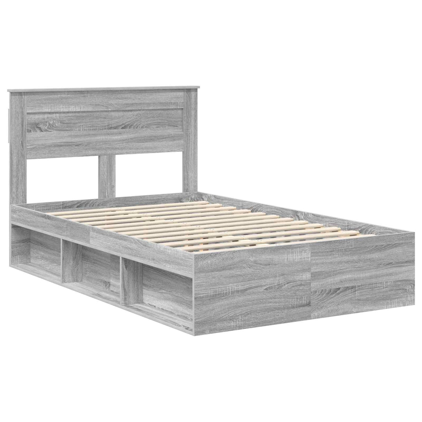 Bed Frame with Storage Grey Sonoma 120 x 190 cm Solid Pine Wood