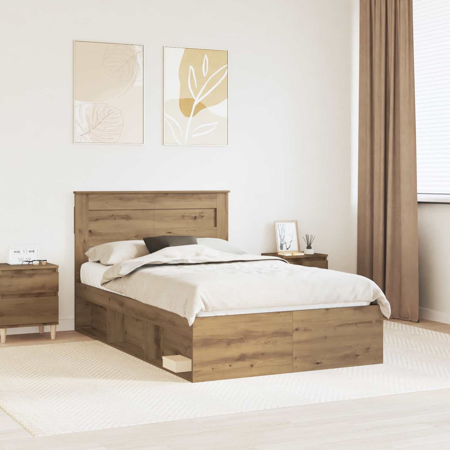 Bed Frame Artisian Oak 120 x 190 cm Solid Pine Wood