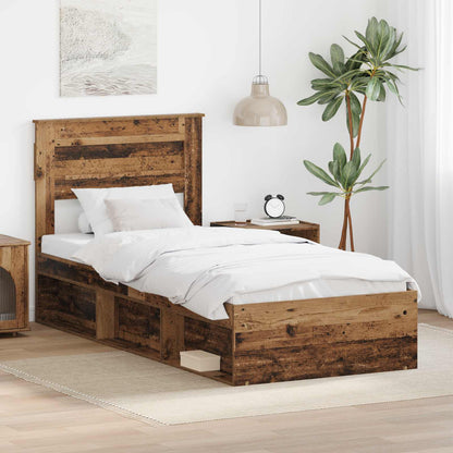 Bed Frame with Headboard Old Wood 100 x 200 cm Solid Pine Wood