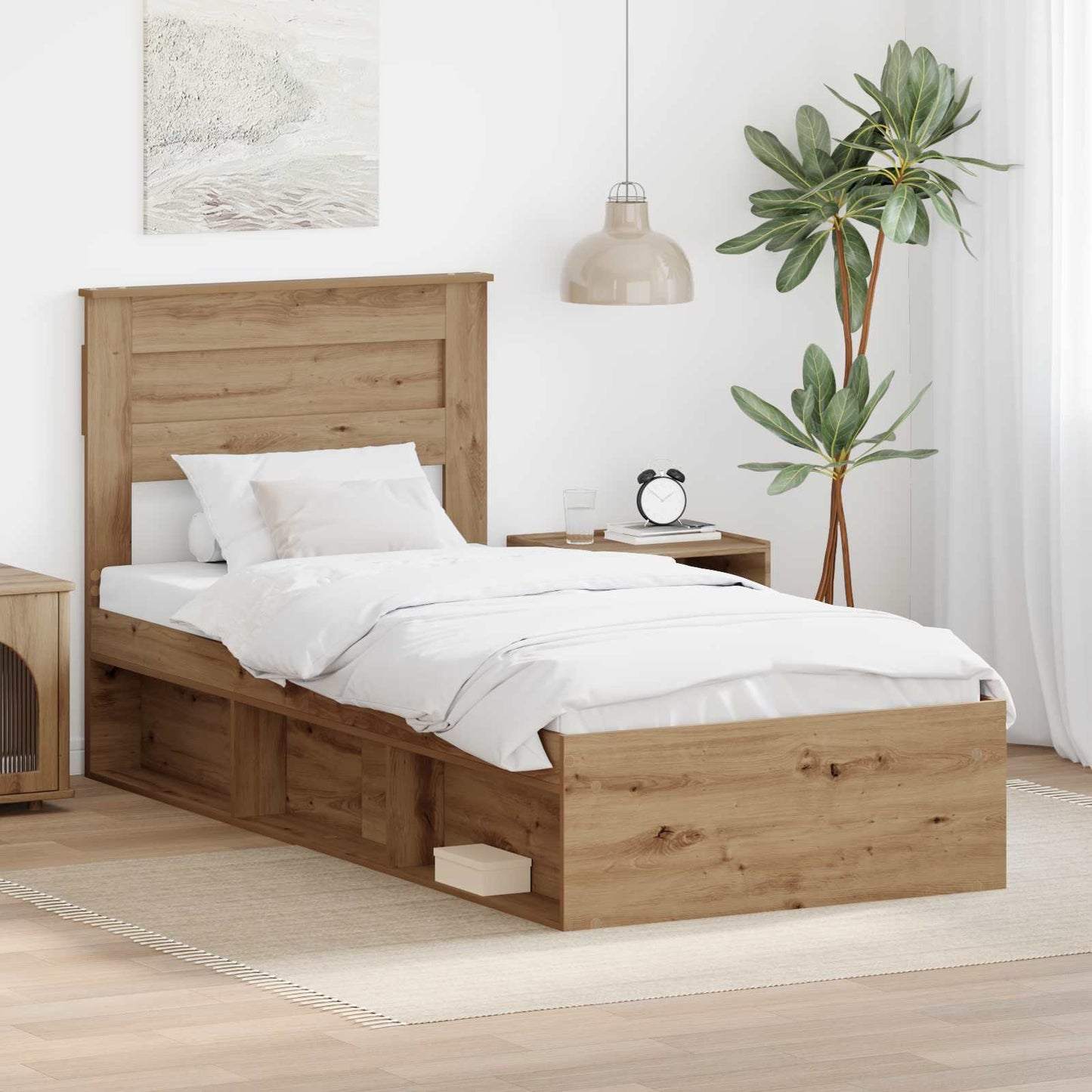 Bed Frame Artisian Oak 100 x 200 cm Solid Pine Wood