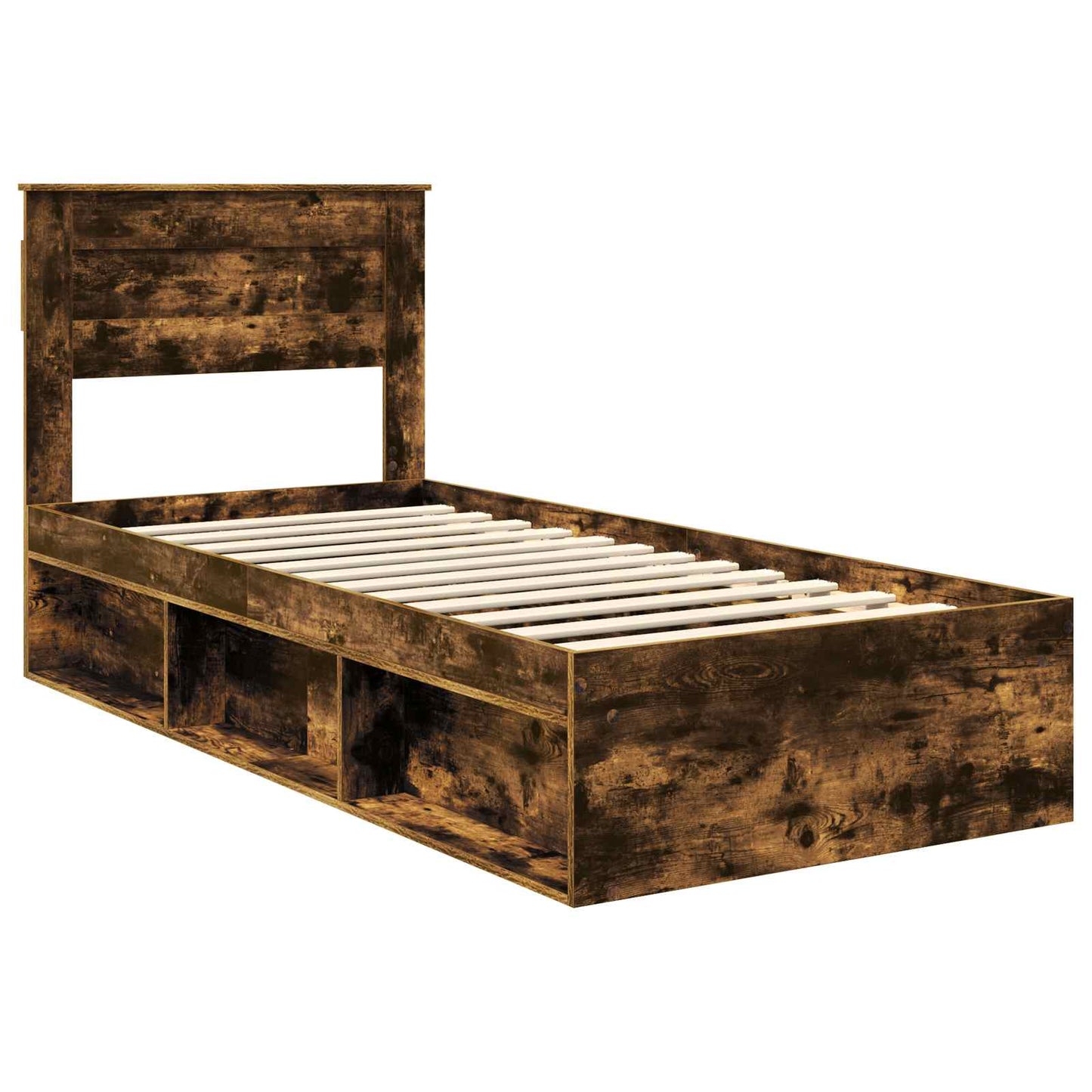 Bed Frame with Headboard Smoked Oak 90 x 190 cm Solid Pine Wood