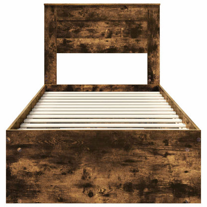 Bed Frame with Headboard Smoked Oak 90 x 190 cm Solid Pine Wood