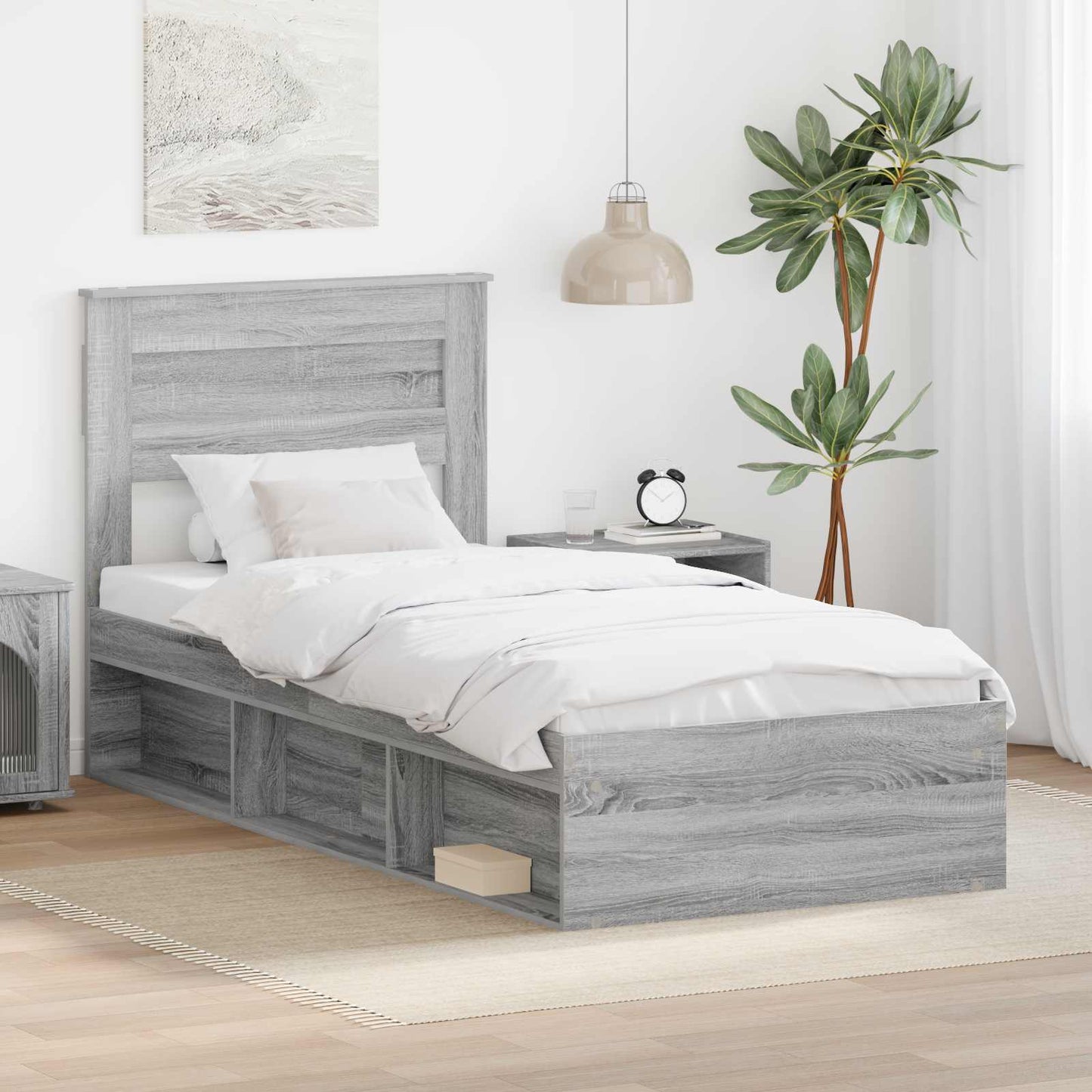 Bed Frame with Storage Grey Sonoma 90 x 190 cm Solid Pine Wood