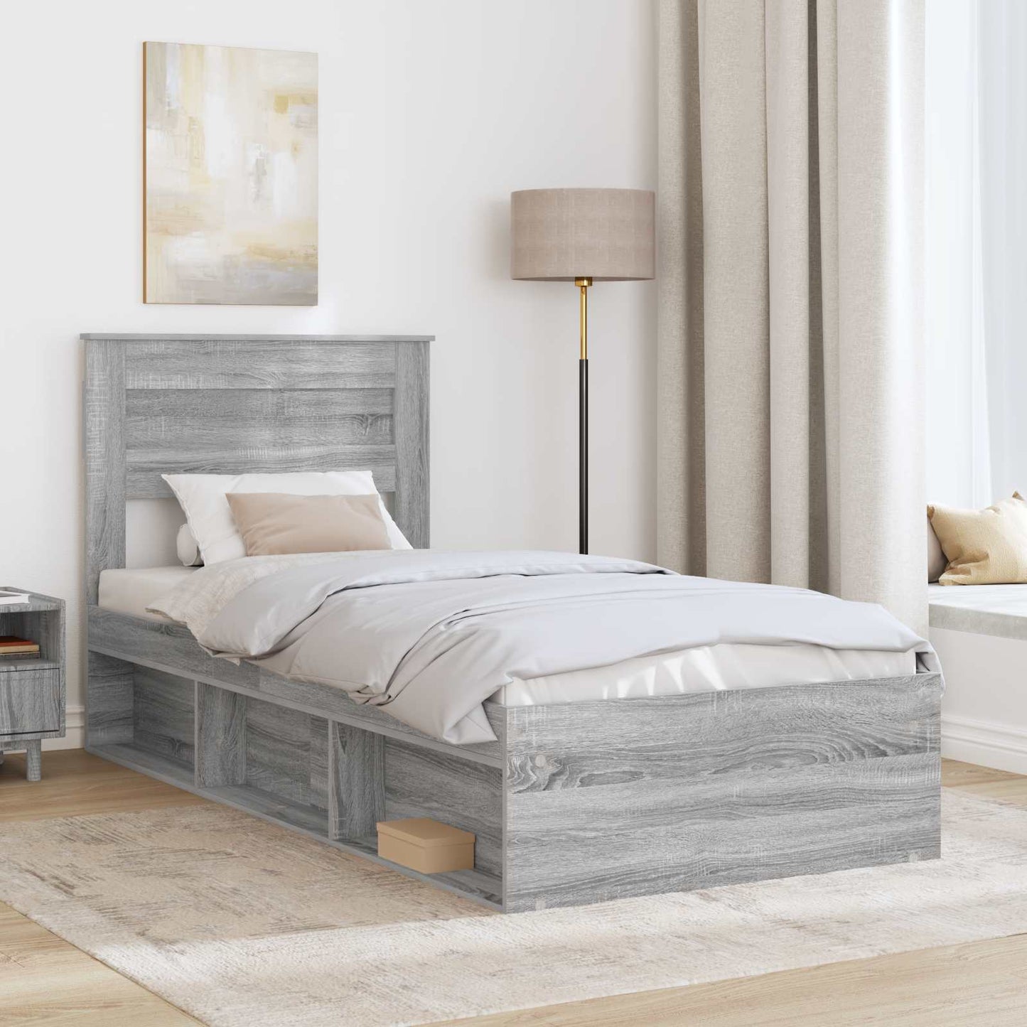 Bed Frame with Storage Grey Sonoma 90 x 190 cm Solid Pine Wood