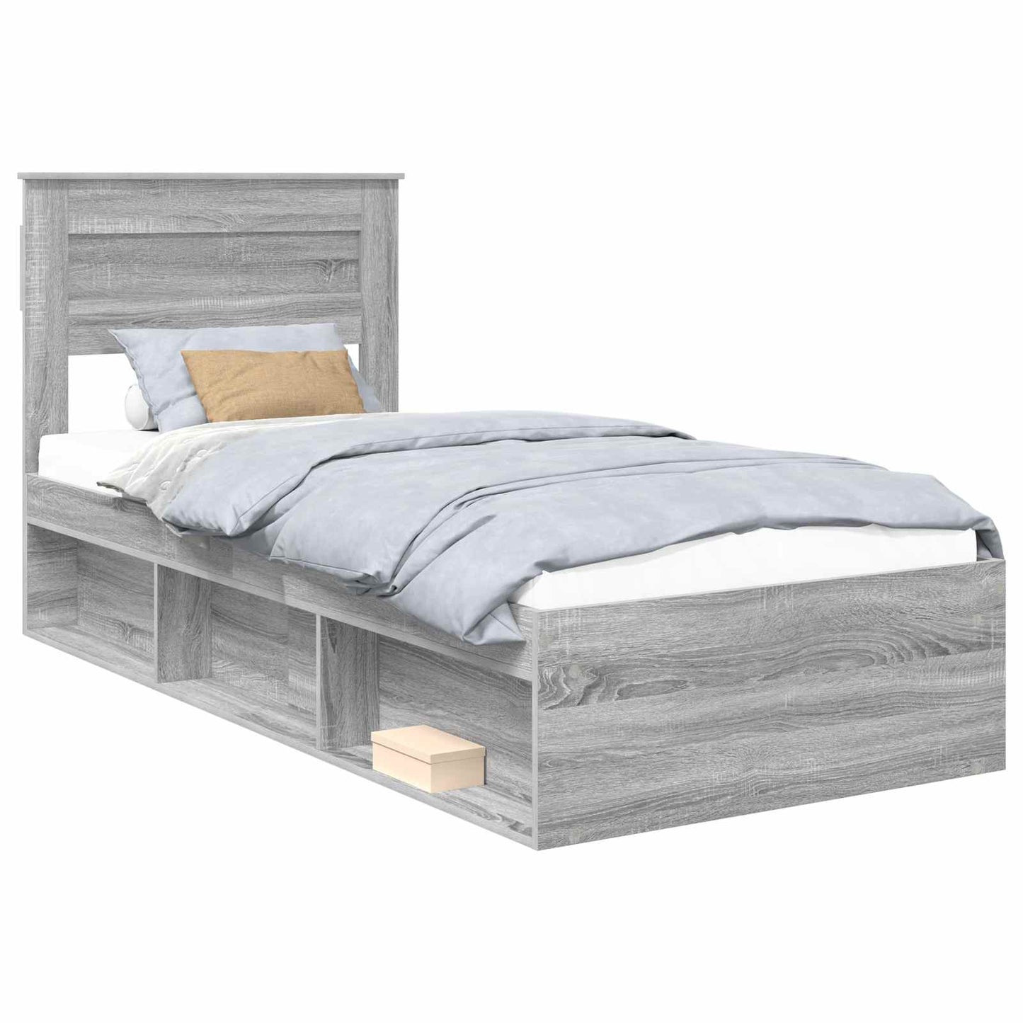 Bed Frame with Storage Grey Sonoma 90 x 190 cm Solid Pine Wood