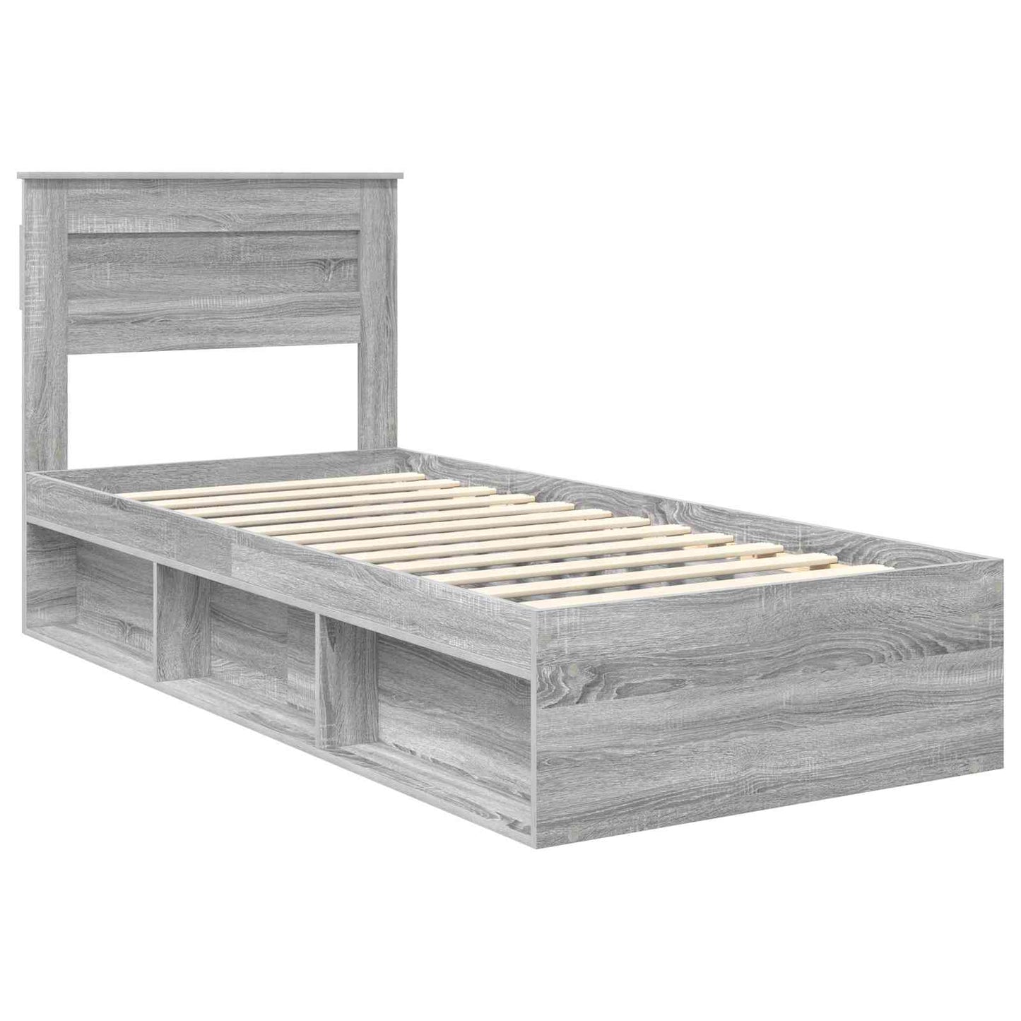 Bed Frame with Storage Grey Sonoma 90 x 190 cm Solid Pine Wood