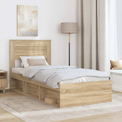 Bed Frame with Mattress Sonoma Oak 90 x 200 cm Solid Pine Wood